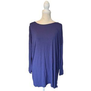Piko Blue Oversized Long Sleeve Basic Tunic Top